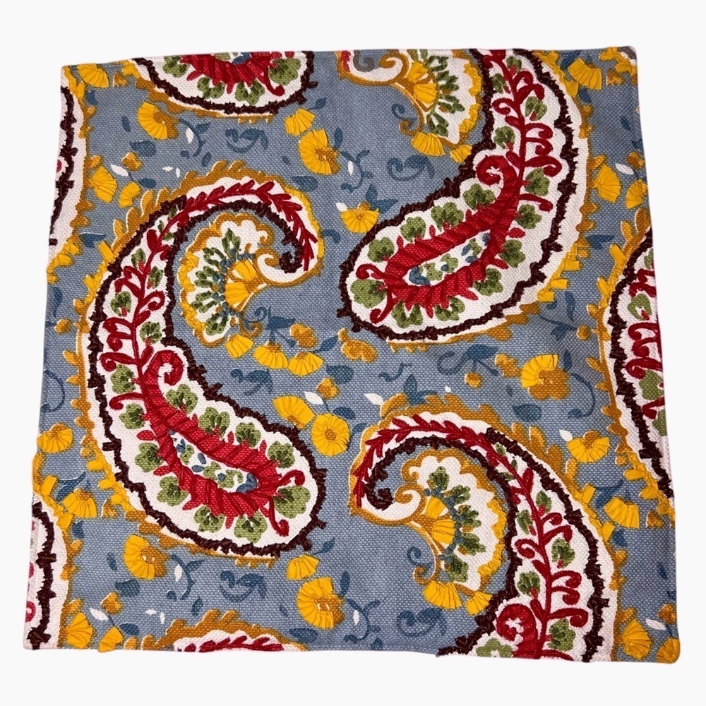 Pottery Barn Pillow Cover Paisley Embroidered Beaded Embellished Large 24”x24” - Picture 10 of 10